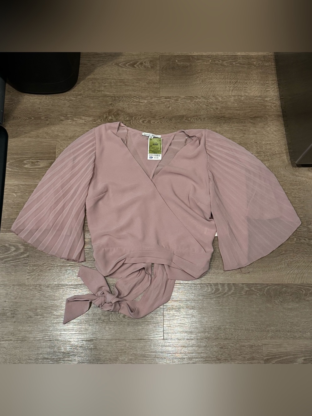 Haute Monde Blush Pink Pleated Sleeve Wrap Top